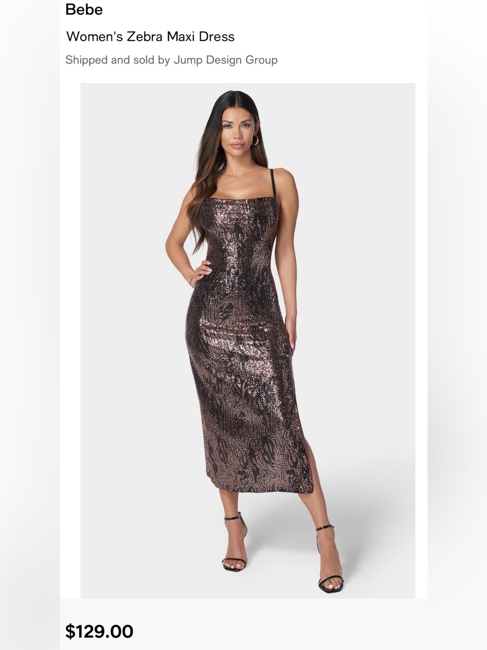 Bebe Zebra Black/ Rose Gold Maxi Dress